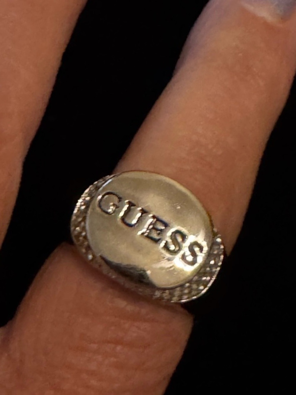 Guess Silver Logo Dome Ring with Embossed Name